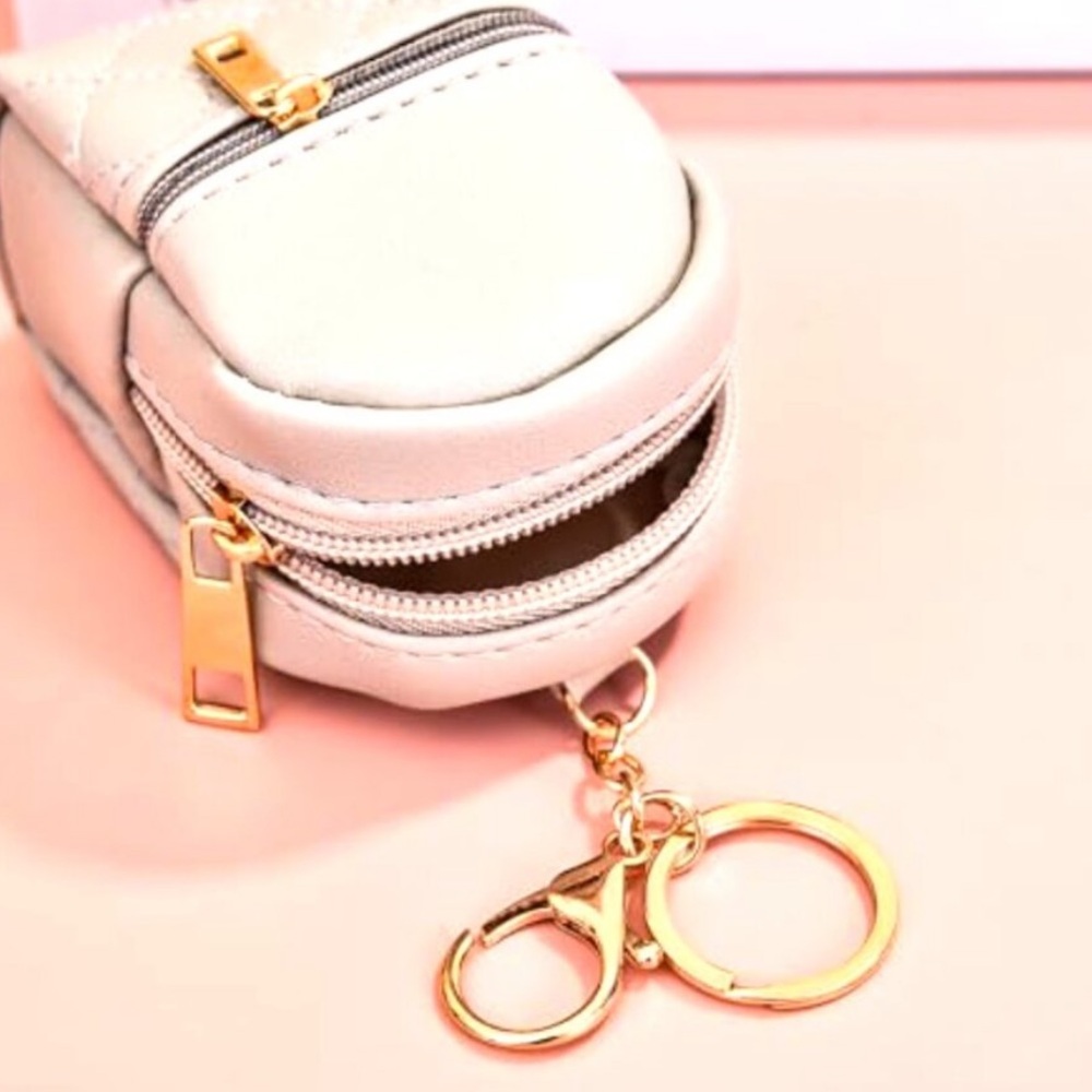Mini backpack keychain charms, blue, pink, black, cream colors. - Picture 9 of 9